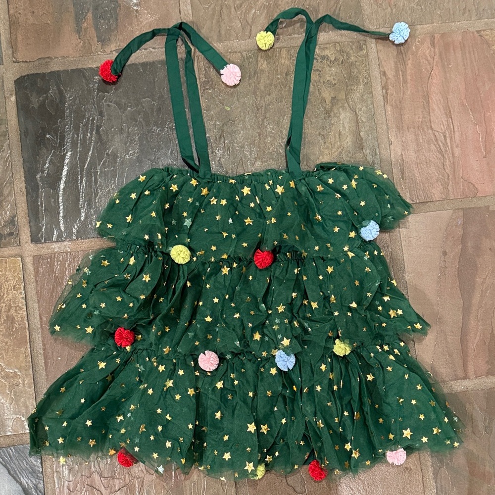 Lola + The Boys Green Starry Pom-Pom Dress